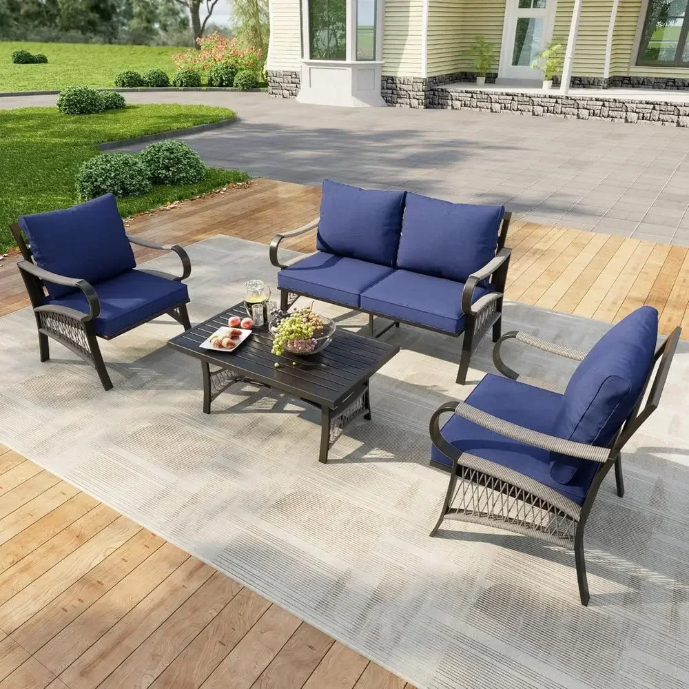 Outdoor Furniture Loveseat - 4-Piece Outdoor Metal Patio Furniture Set