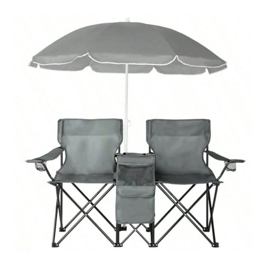 Outdoor Furniture Loveseat - Double Camping Chair With Umbrella, Folding