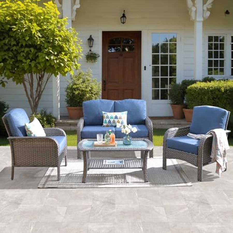 Outdoor Furniture Loveseat - 4-Piece Patio Furniture Set, Outdoor Wicker