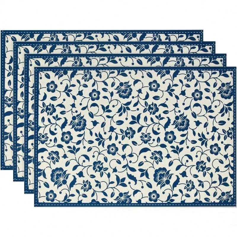 4Pcs Watercolor Blue Flower Le - Outdoor Furniture Dining review and price