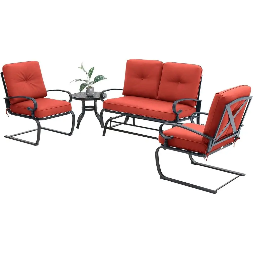 4-Piece Red Outdoor Wrought Ir - Outdoor Furniture Loveseat review and price