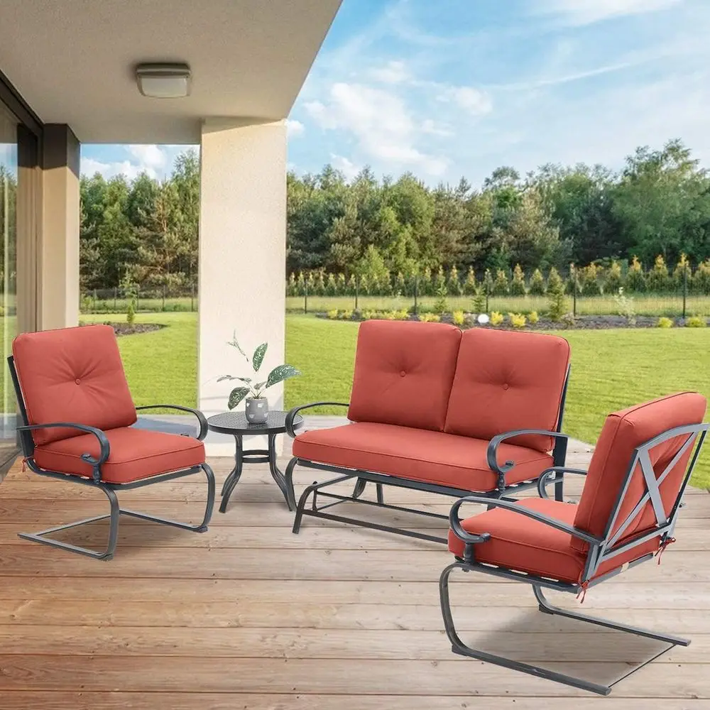 4-Piece Red Outdoor Wrought Ir - Outdoor Furniture Loveseat review and price