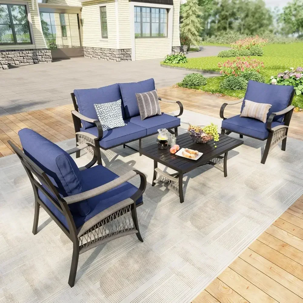 4-Piece Outdoor Metal Patio Fu - Outdoor Furniture Loveseat review and price