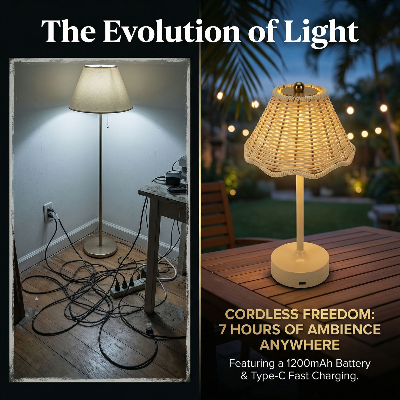 LED Vintage Rattan Table Lamp  - Outdoor Furniture Sale review and price