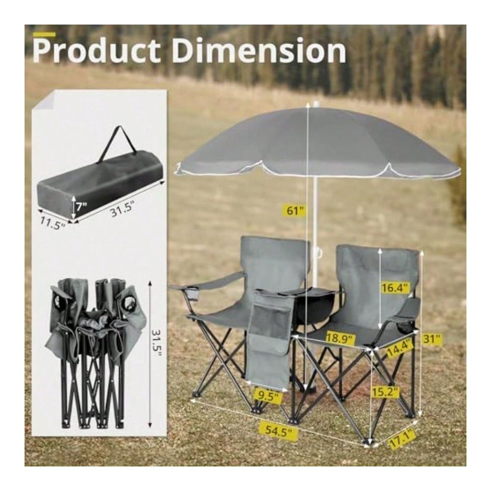 Double Camping Chair With Umbr - Outdoor Furniture Loveseat review and price