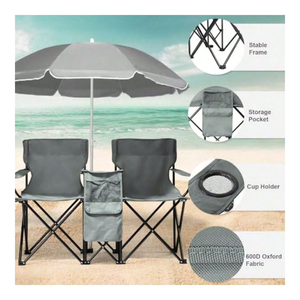 Double Camping Chair With Umbr - Outdoor Furniture Loveseat review and price