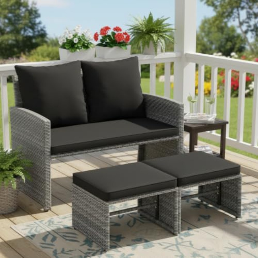 Outdoor Loveseat with 2 Ottoma - Outdoor Furniture Loveseat review and price