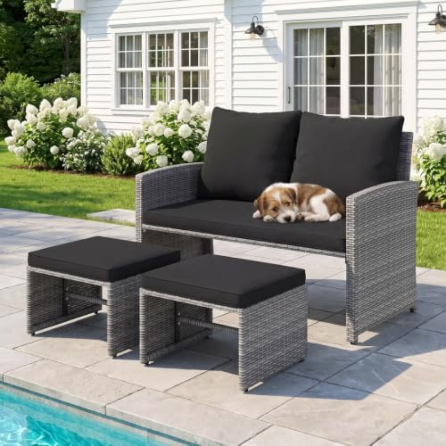 Outdoor Loveseat with 2 Ottoma - Outdoor Furniture Loveseat review and price